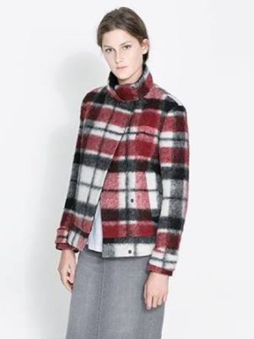 Zara Plaid Checked Wool Mohair Jacket Coat size M
